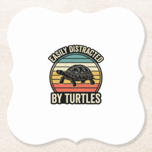 Easily Distracted By Turtles Vintage Graphic Shirt Paper Coaster