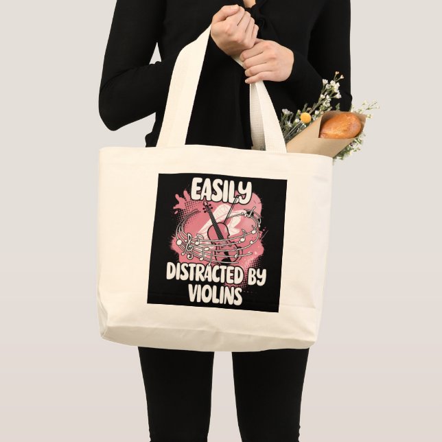 Easily Distracted By Violins Large Tote Bag (Front (Product))