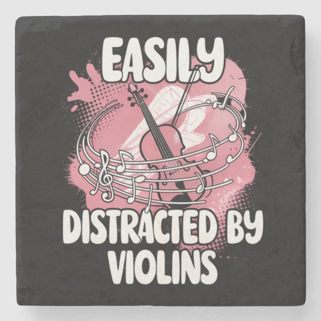 Easily Distracted By Violins Stone Coaster (Front)