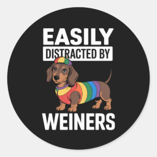 Easily Distracted By Weiners LGBTQ Rainbow Gay Classic Round Sticker