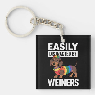Easily Distracted By Weiners LGBTQ Rainbow Gay Key Ring