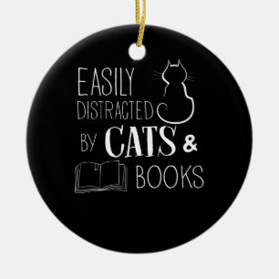 Easily Distracted Cats And Books Ceramic Tree Decoration