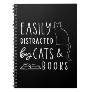 Easily Distracted Cats And Books Funny Gift For Ca