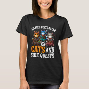 Easily Distracted Cats Side Quest Funny Gamer Men T-Shirt