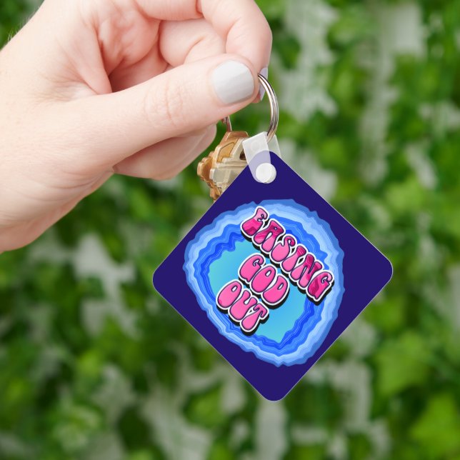 Easing GOD Out Geode Slogan w/ AA Prayer CUSTOM Key Ring (Hand)