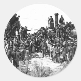 East and West Shaking Hands at Laying Last Rail Classic Round Sticker