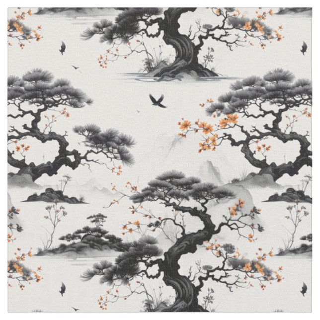 East Asian Ink Wash Fabric (Close Up)