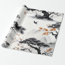 East Asian Ink Wash Wrapping Paper