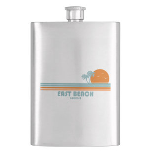 East Beach Georgia Sun Palm Trees Hip Flask