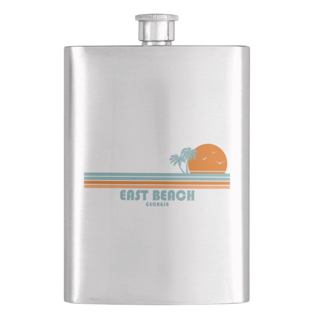 East Beach Georgia Sun Palm Trees Hip Flask (Front)