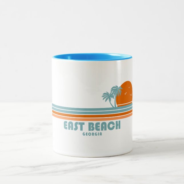 East Beach Georgia Sun Palm Trees Two-Tone Coffee Mug (Center)