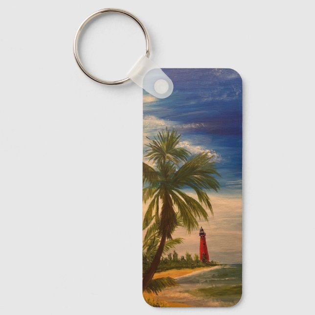 East Coast Beach and Lighthouse, by Gary Poling  Key Ring (Front)