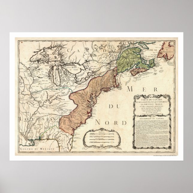 East Coast & Canada Map 1756 Poster (Front)