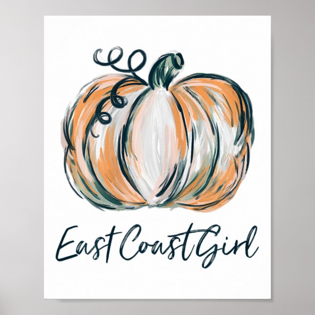 East Coast Girl Watercolor Pumpkin Fall Thanksgivi Poster (Front)