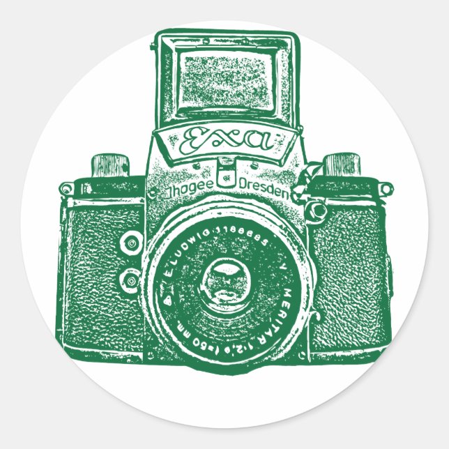 East German Camera - Forest Green Classic Round Sticker (Front)