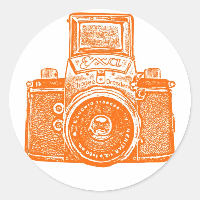 East German Camera - Orange Classic Round Sticker (Front)