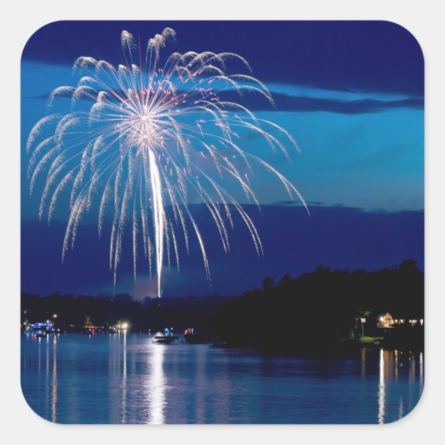 East Gull Lake fireworks above bay Square Sticker (Front)