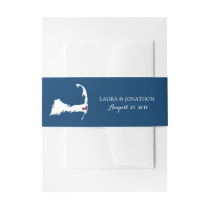 East Harwich NavyCape Cod Map with heart   Wedding Invitation Belly Band