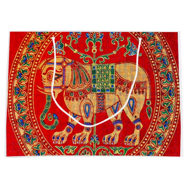 East Indian elephant print Large Gift Bag (Front)