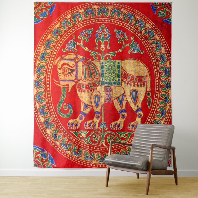 East Indian elephant print Tapestry (In Situ)