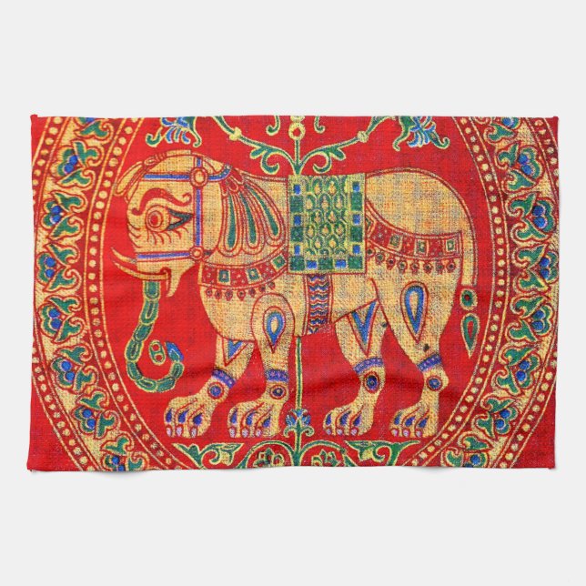 East Indian elephant print Tea Towel (Horizontal)