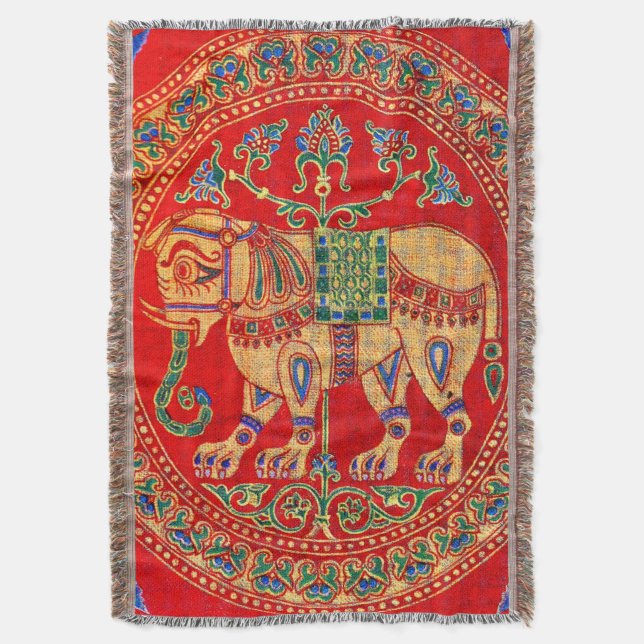 East Indian elephant print Throw Blanket (Front Vertical)
