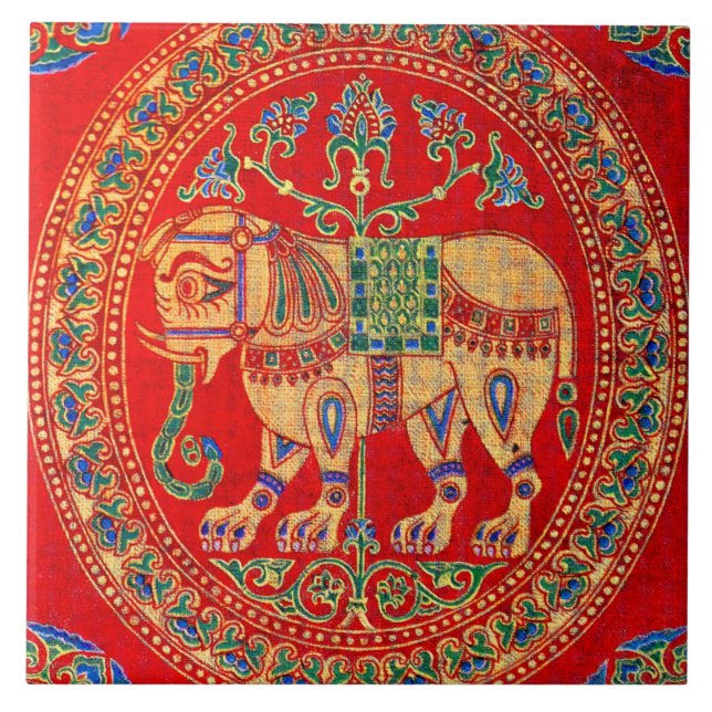 East Indian elephant print Tile (Front)