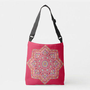 East Indian Mandala Geometric on Red Crossbody Bag