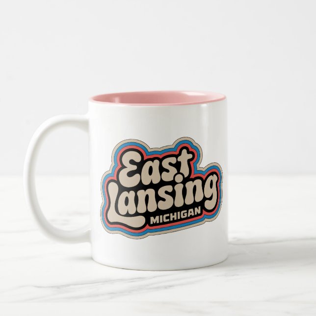 East Lansing 70s Retro Michigan Vintage Coffee Mug (Left)