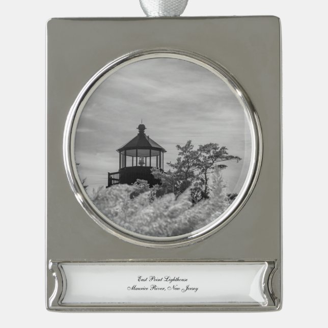 East Point Lighthouse Silver Plated Banner Ornament (Front)