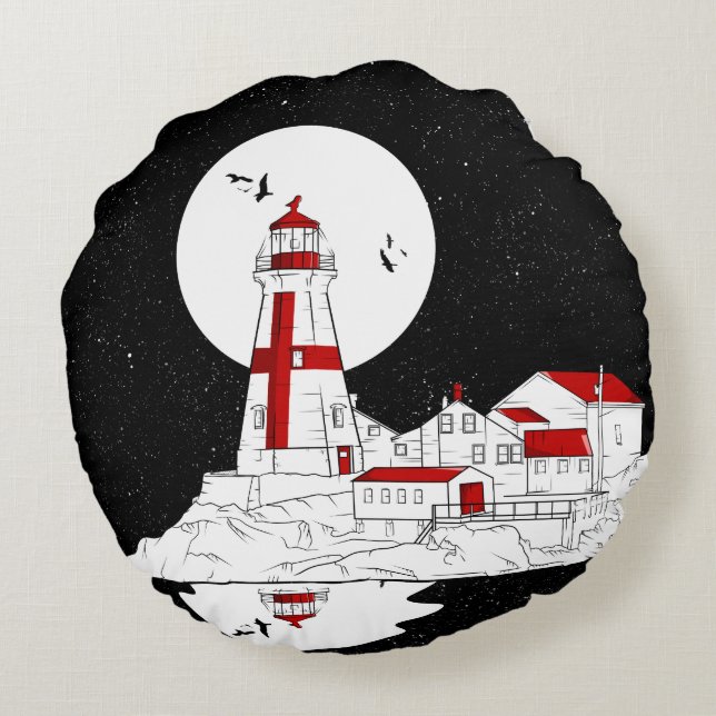 East Quoddy Head Lighthouse Round Cushion (Back)