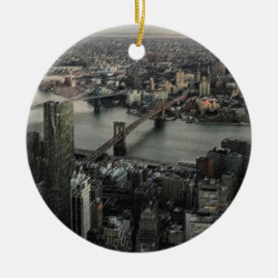 East River New York City Brooklyn Manhattan Bridge Ceramic Tree Decoration