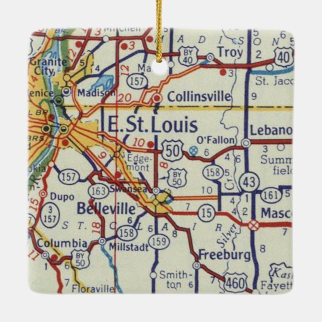 East St. Louis Vintage Map Ceramic Ornament (Back)