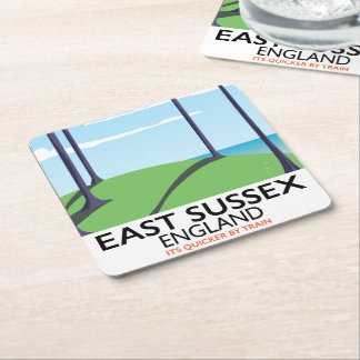 East Sussex, England train poster Square Paper Coaster