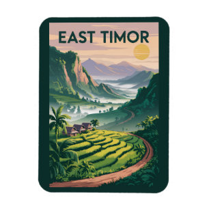 East Timor Fields Illustration Travel Art Vintage Magnet