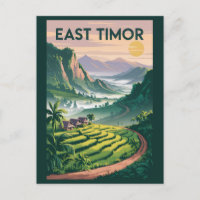 East Timor Fields Illustration Travel Art Vintage
