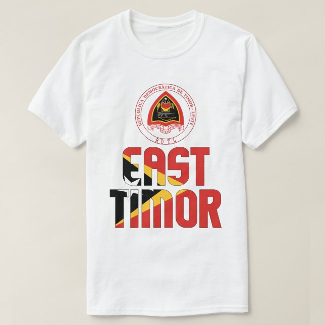 East Timor Flag and Coat of Arms Patriotic T-Shirt (Design Front)