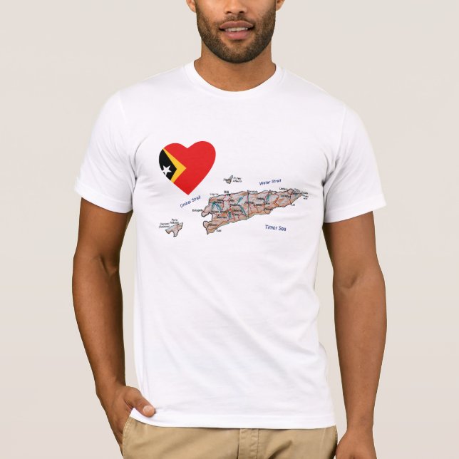 East Timor Flag Heart and Map T-Shirt (Front)