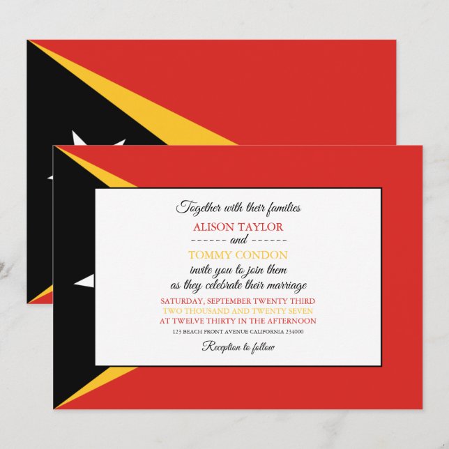 East Timorese Flag, Flag of East Timor Wedding Invitation (Front/Back)