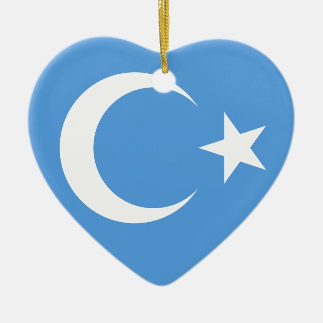 East Turkestan Uyghur Flag Ceramic Tree Decoration (Front)