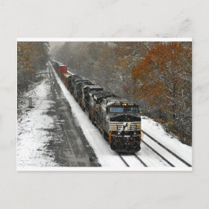 Eastbound Stack Train in Snow Postcard
