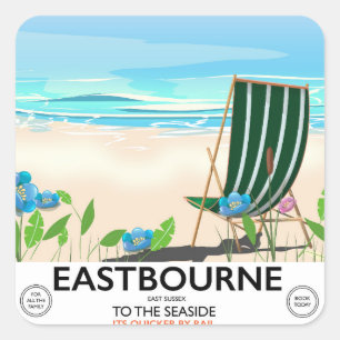 Eastbourne Beach East Sussex travel poster Square Sticker