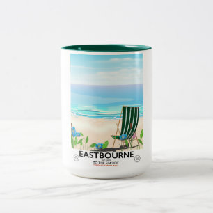 Eastbourne Beach East Sussex travel poster Two-Tone Coffee Mug