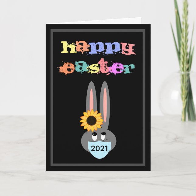 Easter 2021 Face Mask Bunny Personalised Holiday Card (Front)