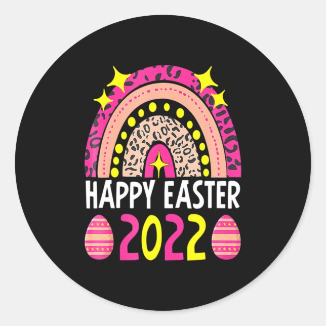Easter 2022 rainbow cute happy easter 2022 women  classic round sticker (Front)
