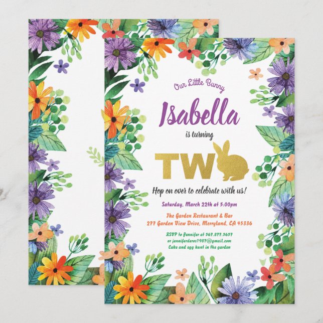 Easter 2nd birthday party invitation (Front/Back)