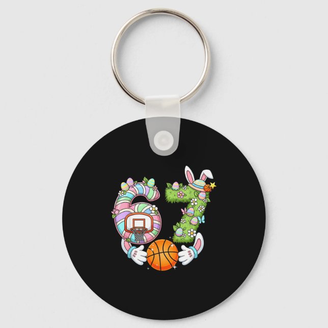 Easter 6 7 Meme Six Seven Cute Bunny Basketball Ea Key Ring (Front)