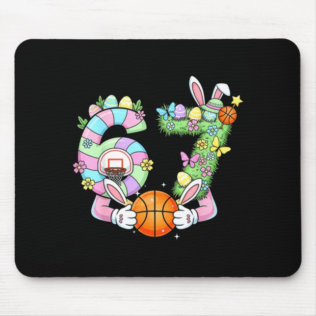 Easter 6 7 Meme Six Seven Cute Bunny Basketball Ea Mouse Mat (Front)