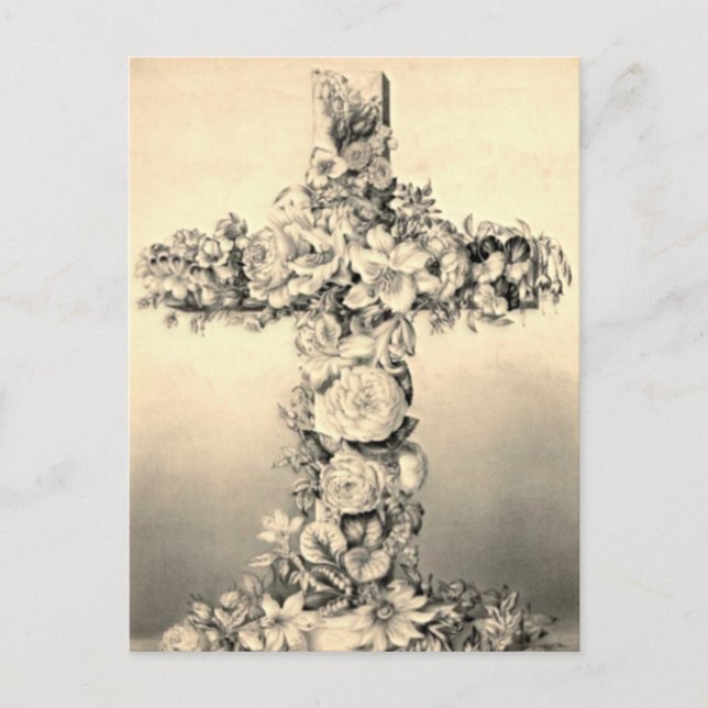 Easter and Palm Sunday Floral Cross Holiday Postcard (Front)
