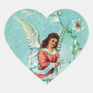 Easter Angel With Flowers Heart Sticker